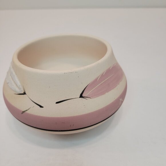 Vtg Rasa Feather Signed Pueblo Pottery Bowl Planter Native American Pink - Picture 3 of 5